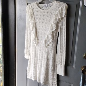 Zara Ivory Lace Ruffle Front Dress sz M